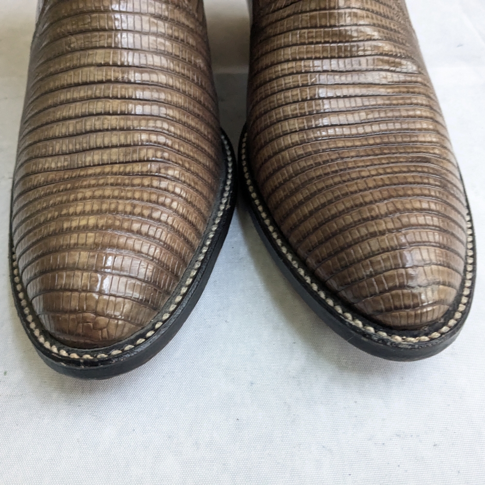 Dan Post Cowboy Boots Olive Green Lizard Leather Gray Men 8.5 - Picture 2 of 16